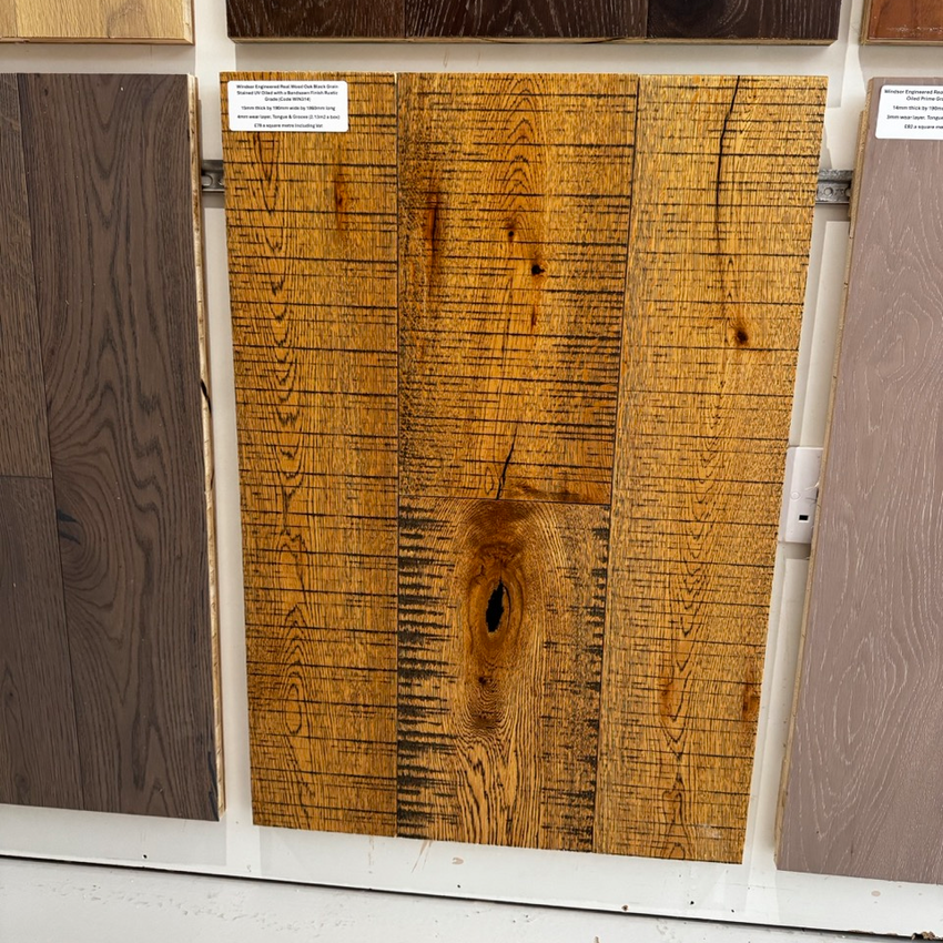 Boston Engineered Real Wood Oak Black Grain Stained UV Oiled with a Bandsawn Finish